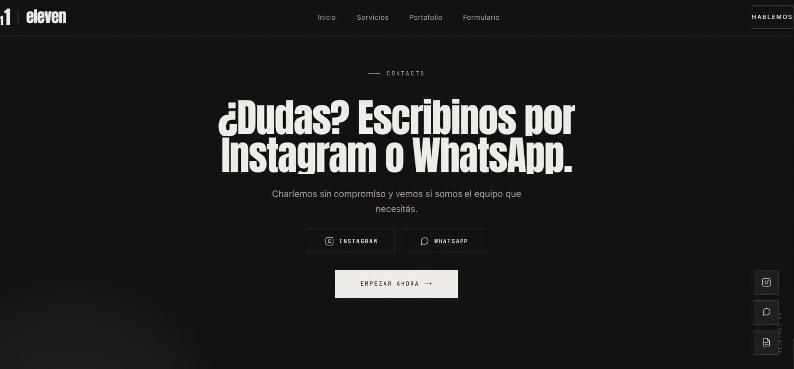 Eleven — Sección contacto y footer